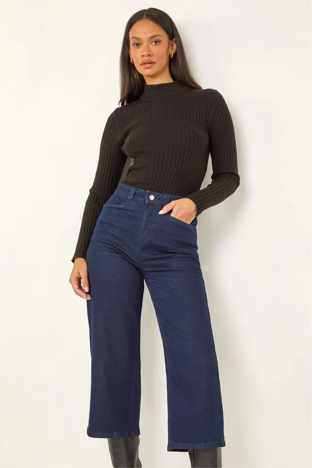 Dusk Indigo Denim Pocket Detail Wide Leg Culotte