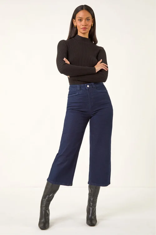 Dusk Indigo Denim Pocket Detail Wide Leg Culotte - 10 Image 2