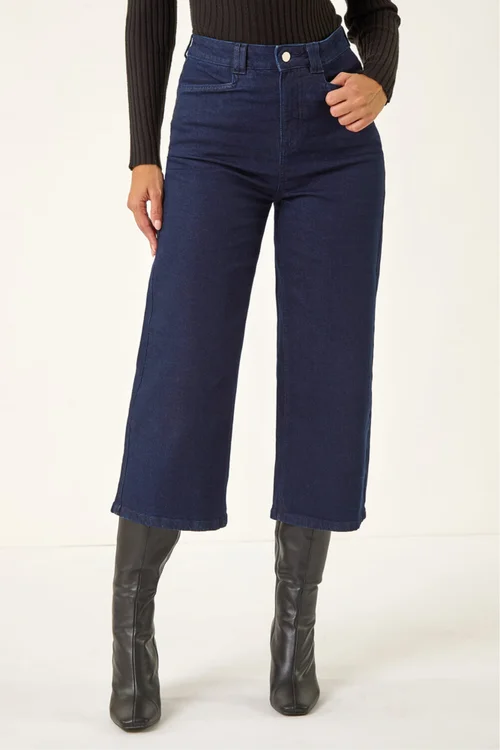 Dusk Indigo Denim Pocket Detail Wide Leg Culotte - 10 Image 4