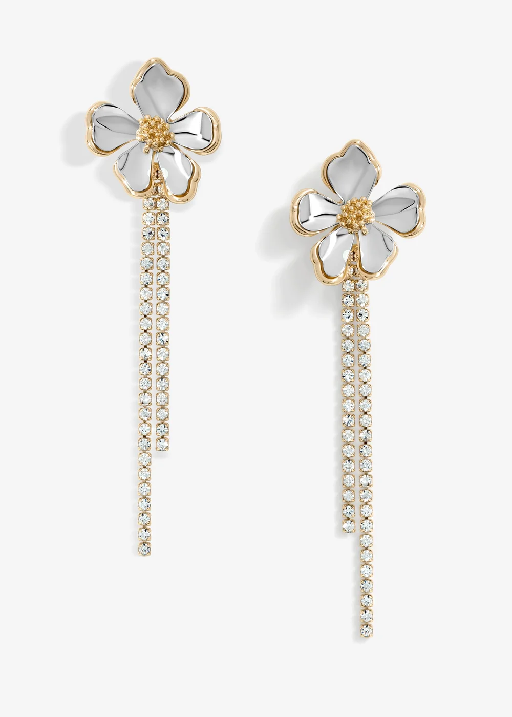 Mood Two Tone Flower Cupchain Drop Earrings - One Size Image 1