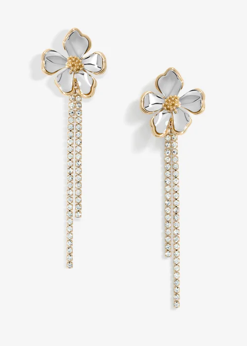 Mood Two Tone Flower Cupchain Drop Earrings - One Size Image 1