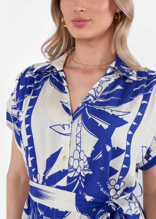 Gini London Blue Tropical Print Midi Shirt Dress - M/L Image 3