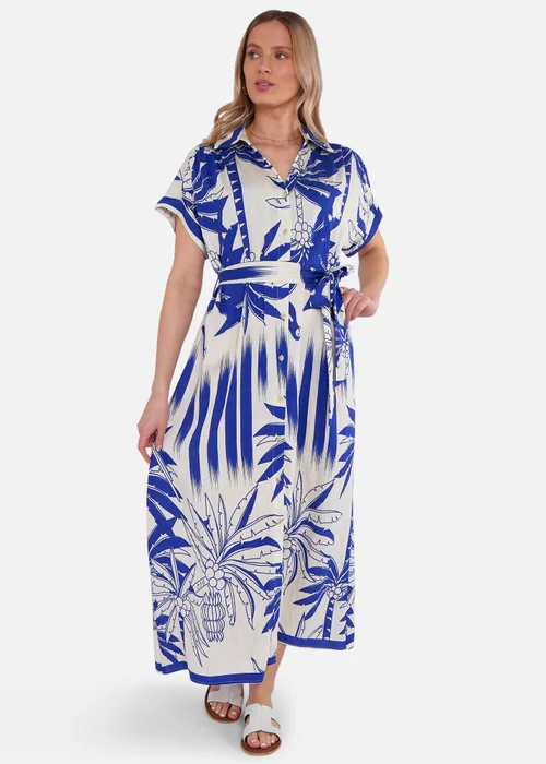 Gini London Blue Tropical Print Midi Shirt Dress - M/L Image 4