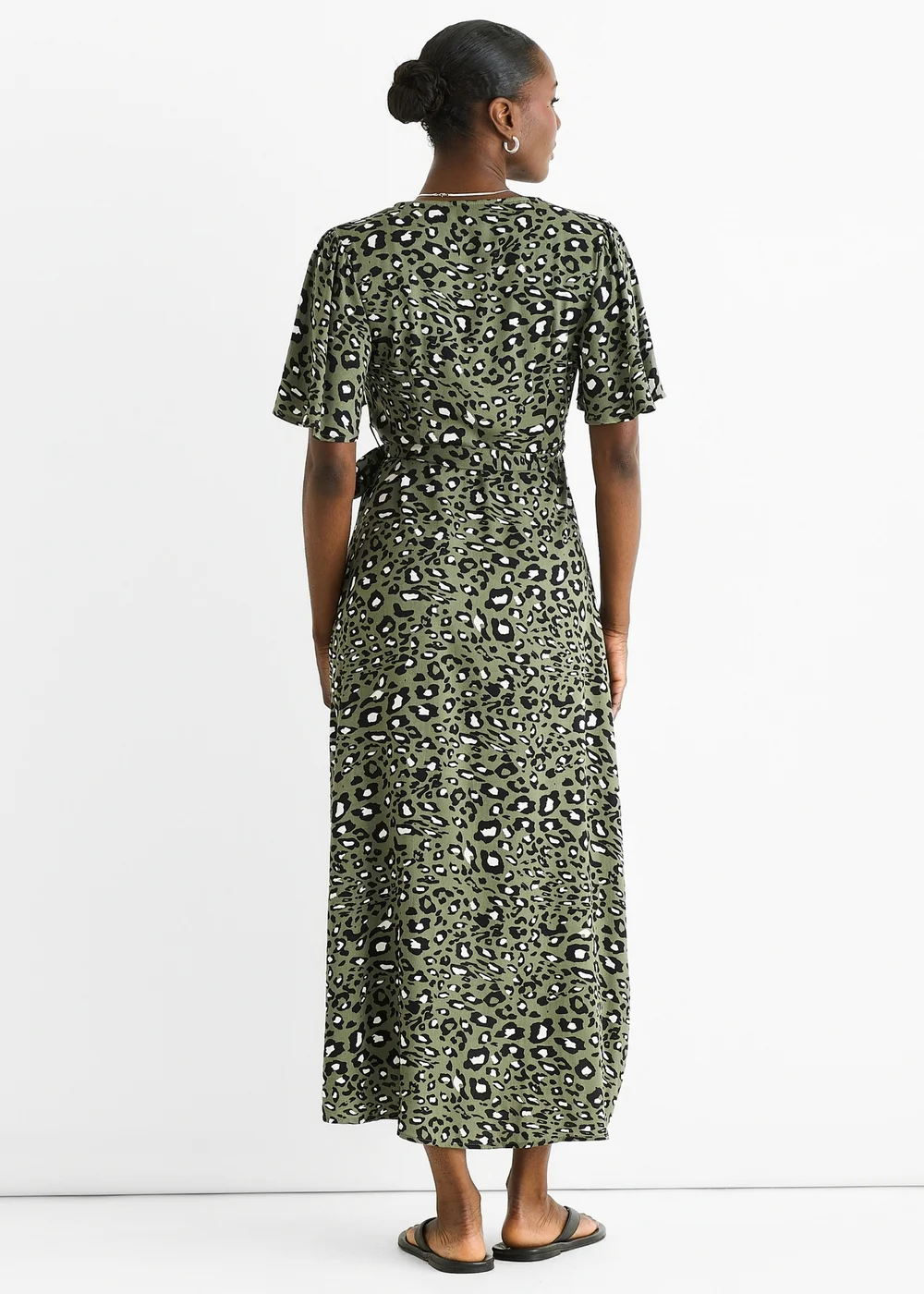 Gini London Khaki Animal Print Viscose Wrap Midi Dress - 8 Image 2