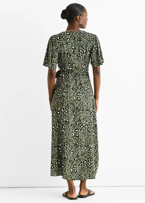 Gini London Khaki Animal Print Viscose Wrap Midi Dress - 8 Image 2