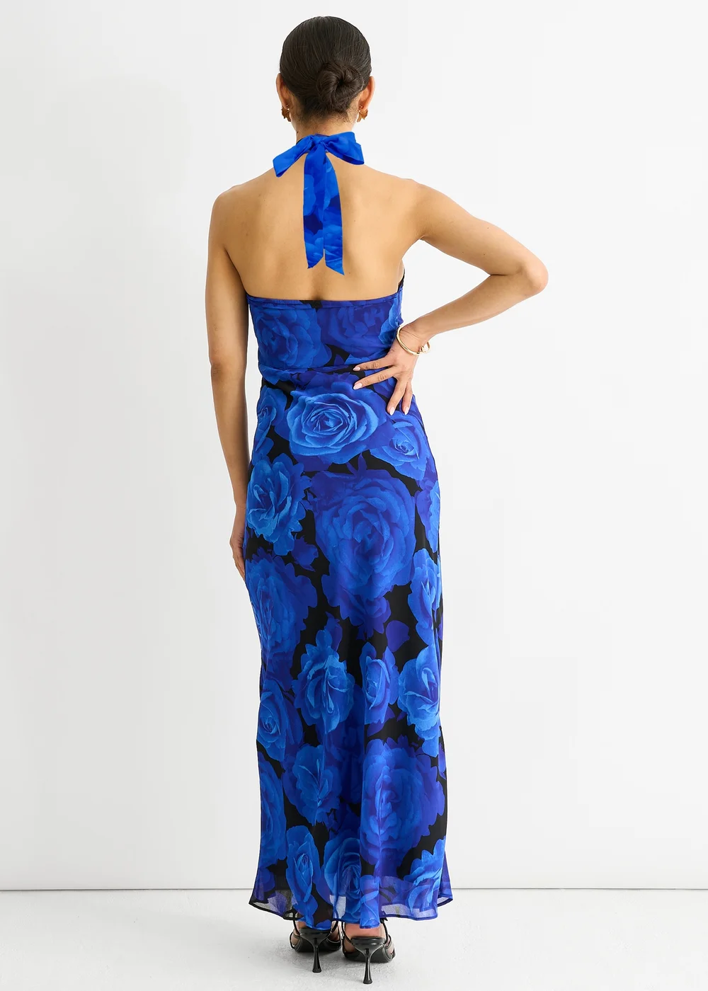 Gini London Blue Floral Occasion Halter Maxi Dress - 10 Image 2