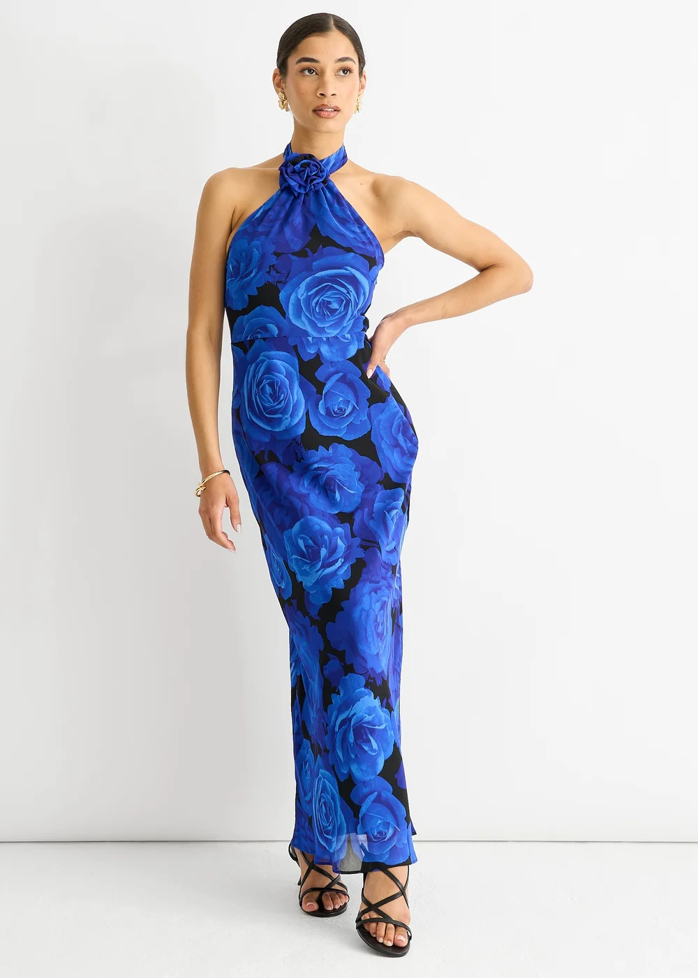 Gini London Blue Floral Occasion Halter Maxi Dress - 10 Image 4