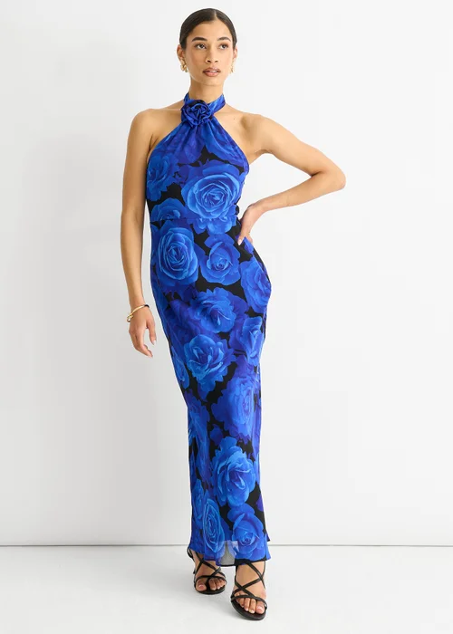 Gini London Blue Floral Occasion Halter Maxi Dress - 10 Image 4