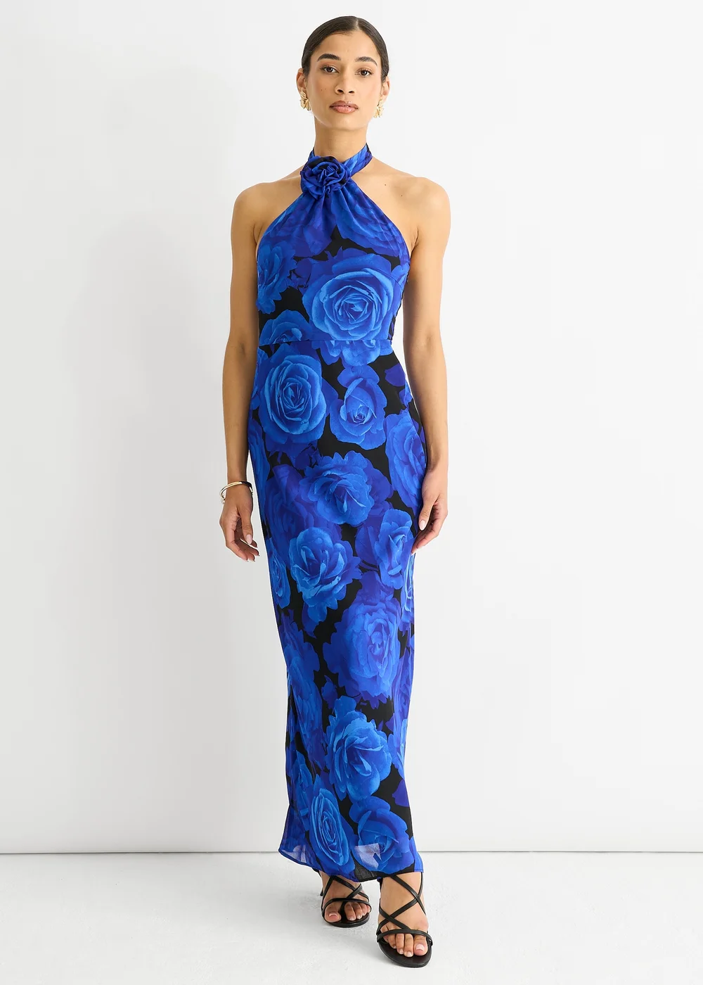 Gini London Blue Floral Occasion Halter Maxi Dress - 10 Image 2