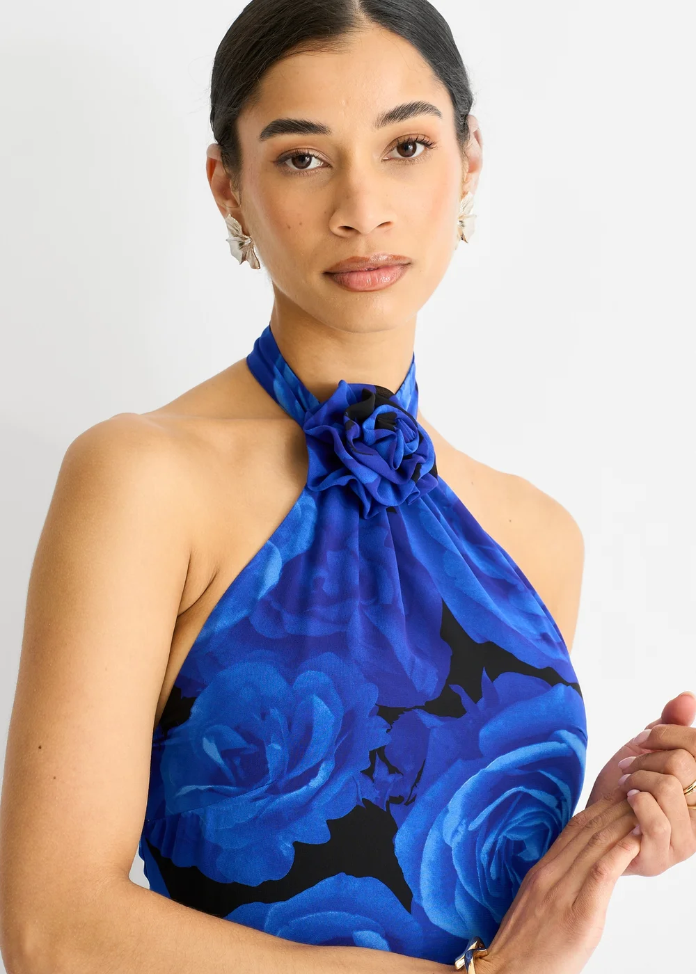 Gini London Blue Floral Occasion Halter Maxi Dress - 10 Image 3
