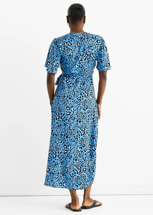 Gini London Blue Animal Print Viscose Wrap Midi Dress - 10 Image 2