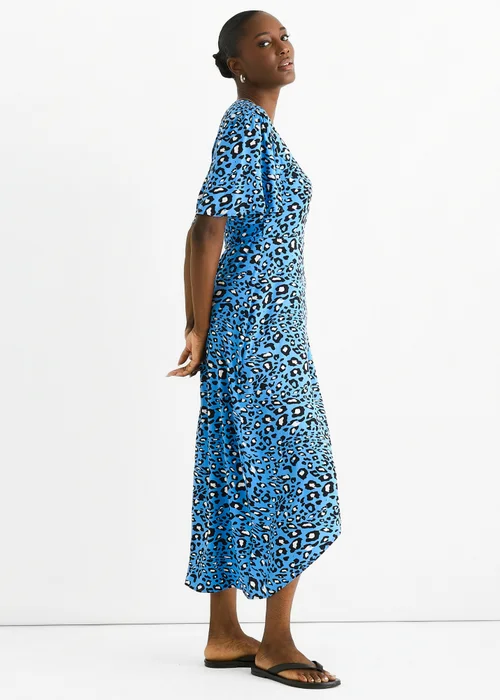 Gini London Blue Animal Print Viscose Wrap Midi Dress - 10 Image 4