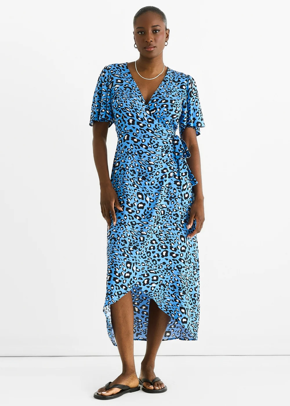 Gini London Blue Animal Print Viscose Wrap Midi Dress - 10 Image 1