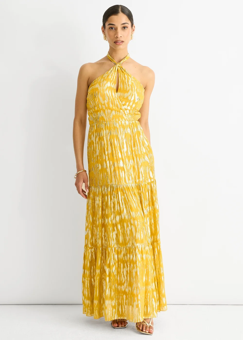 Gini London Yellow Animal Jacquard Halter Neck Maxi dress - 8 Image 1