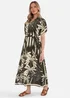 Gini London Khaki Tropical Print Midi Shirt Dress - M/L Image 4