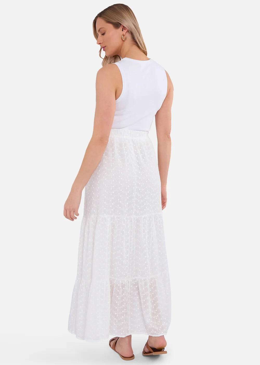 Gini London White Cotton Broderie Skater Maxi Skirt - Size 16 Image 2