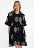 Gini London Black Embroidery Smock Oversized Mini Shirt Dress - L/XL Image 3