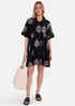 Gini London Black Embroidery Smock Oversized Mini Shirt Dress - L/XL Image 1