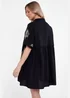Gini London Black Embroidery Smock Oversized Mini Shirt Dress - L/XL Image 2