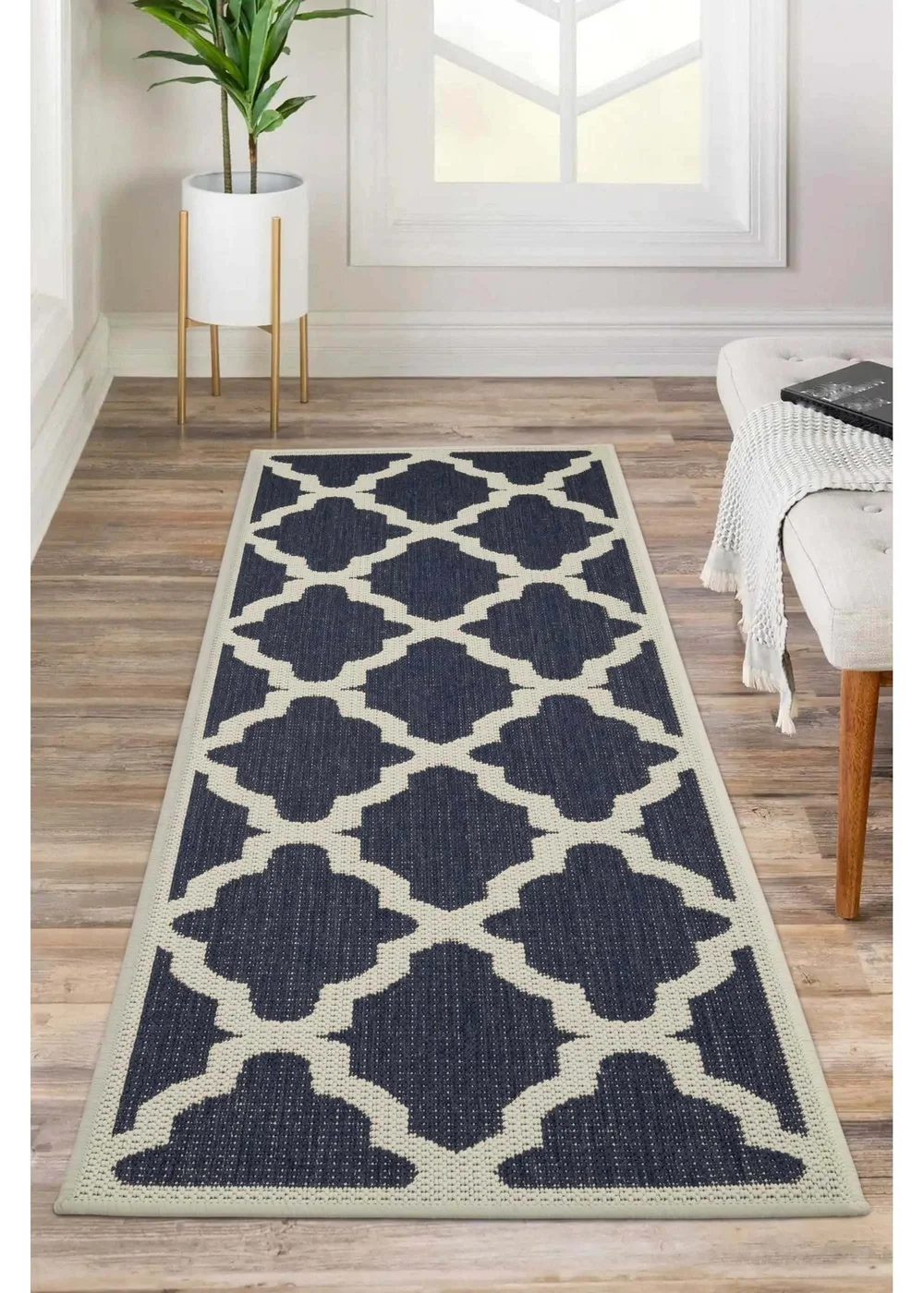 Homemaker Navy Trellis Gel Flatweave Runner Rug - 60 X 180 Image 1