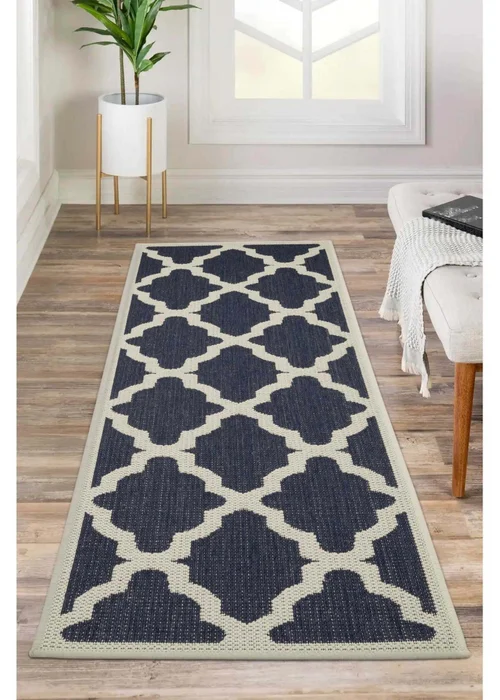 Homemaker Navy Trellis Gel Flatweave Runner Rug - 60 X 180 Image 1