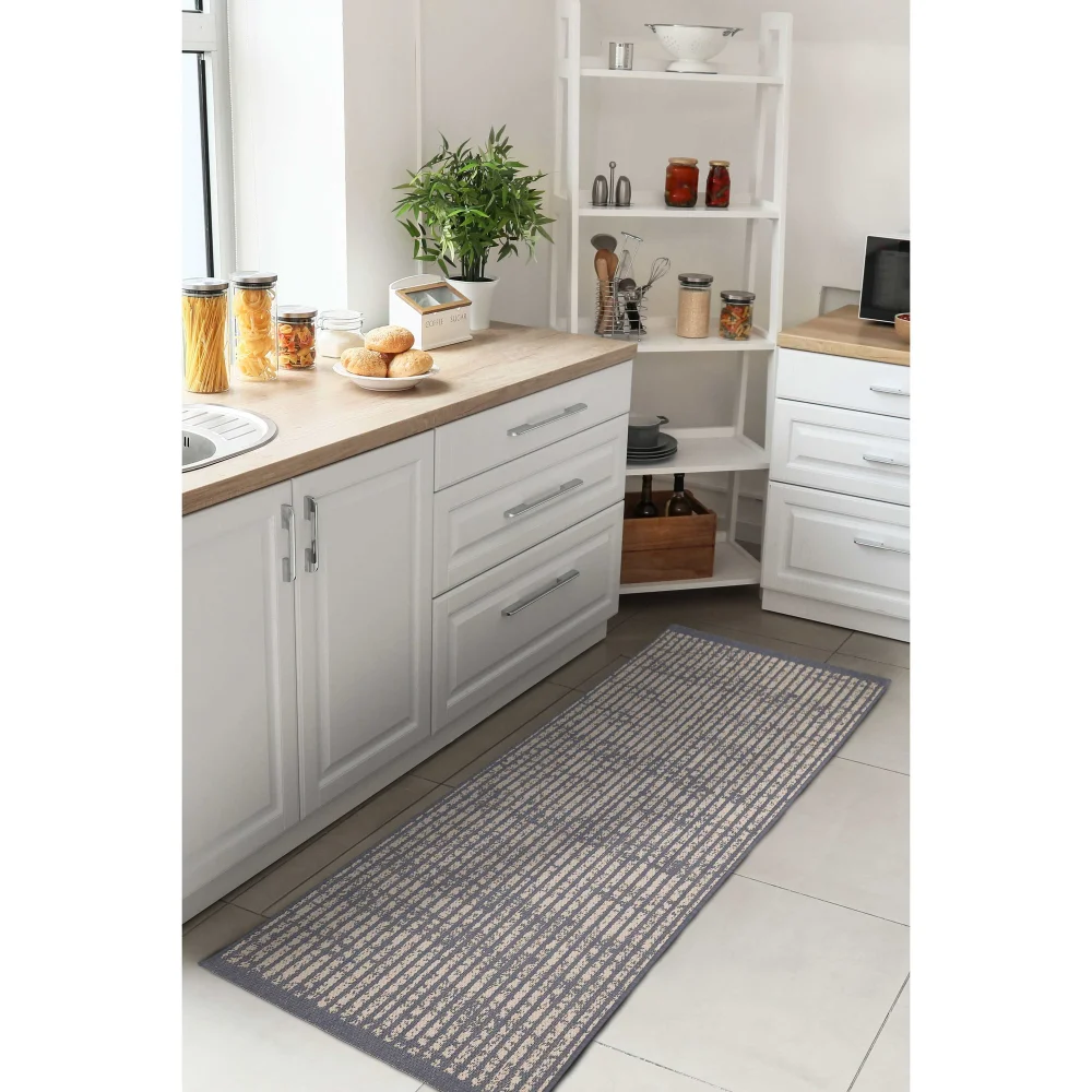 Homemaker Navy Hatch Design Runner Rug - 67 x 200 Image 3