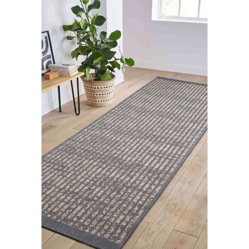 Homemaker Navy Hatch Design Runner Rug - 67 x 200 Image 1
