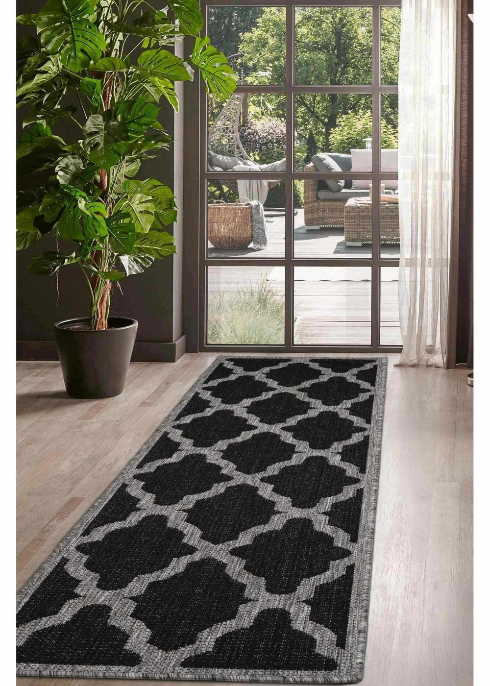 Homemaker Black Trellis Gel Flatweave Runner Rug - 80 x 150 Image 1