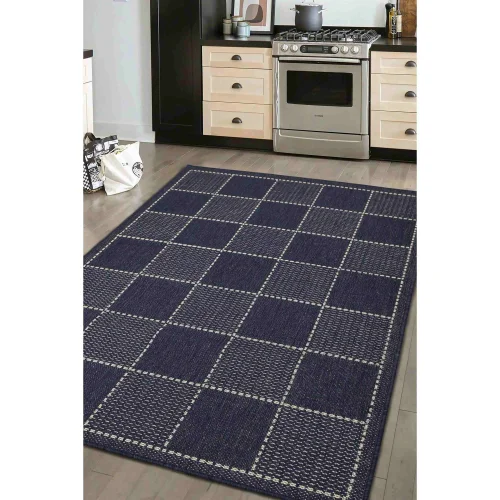 Homemaker Navy Check Gel Flatweave Rug - 80 x 150 Image 2