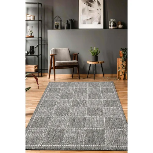 Homemaker Steel Check Gel Flatweave Rug - 60 X 180 Image 1