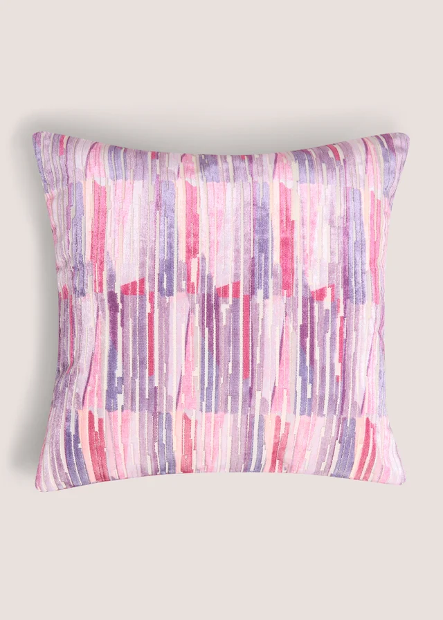 Pink Block Cut Velvet Cushion
