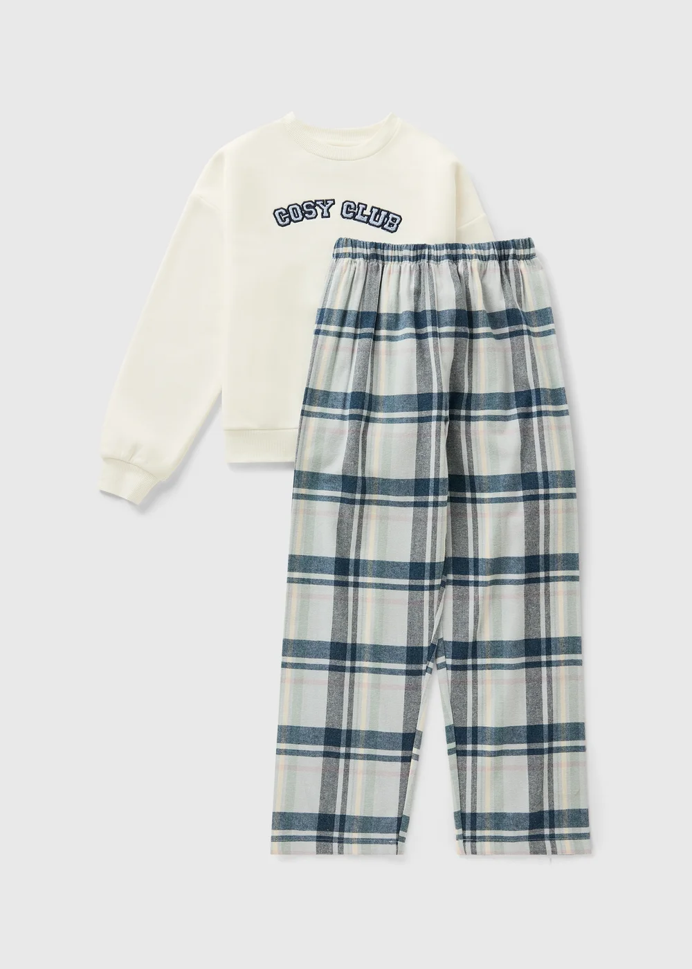 Girls Blue Check Sweat Mini-Me Pyjama Set (7-13yrs) - Age 7 Years Image 1