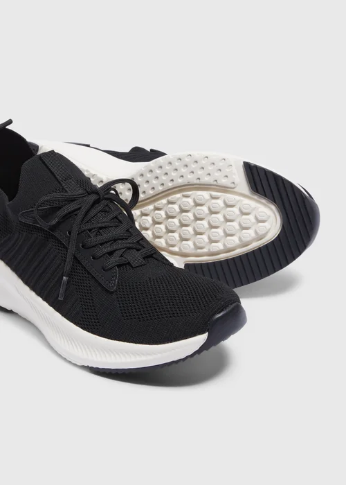 Black Knitted Sports Runner Trainers - Size 6 Image 2