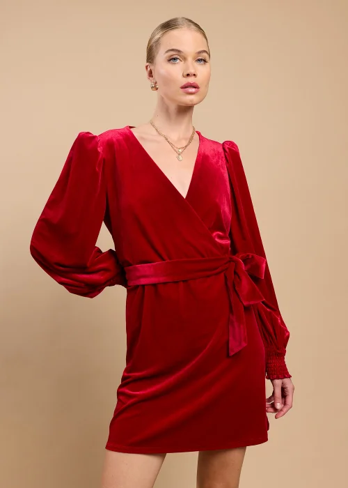 Little Mistress Ruby Red Velvet Wrap Mini Dress by Vicky Pattison - Size 8 Image 4