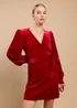 Little Mistress Ruby Red Velvet Wrap Mini Dress by Vicky Pattison - Size 8 Image 4