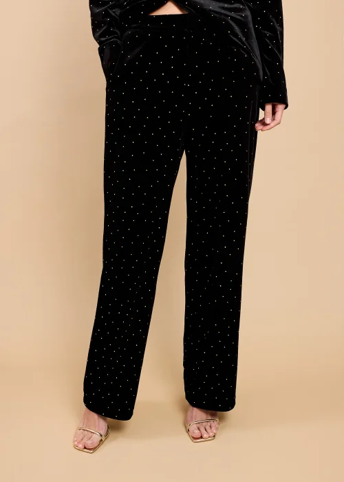 Little Mistress Black Velvet and Gold Diamanté Trousers by Vicky Pattison - Size 22 Image 4