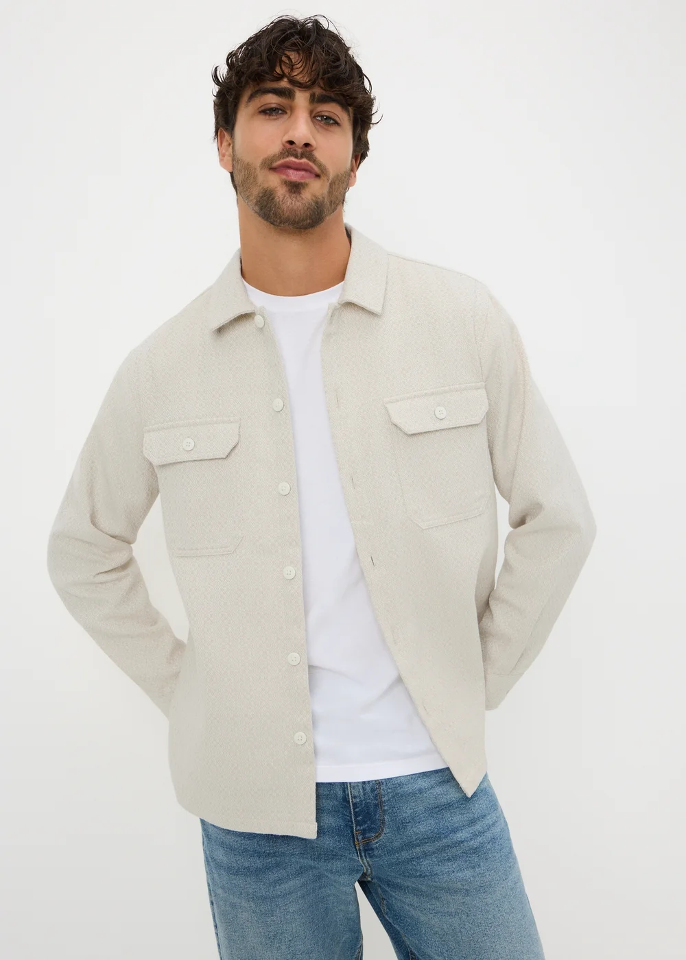 Cream Textured Overshirt - 3XL Image 2