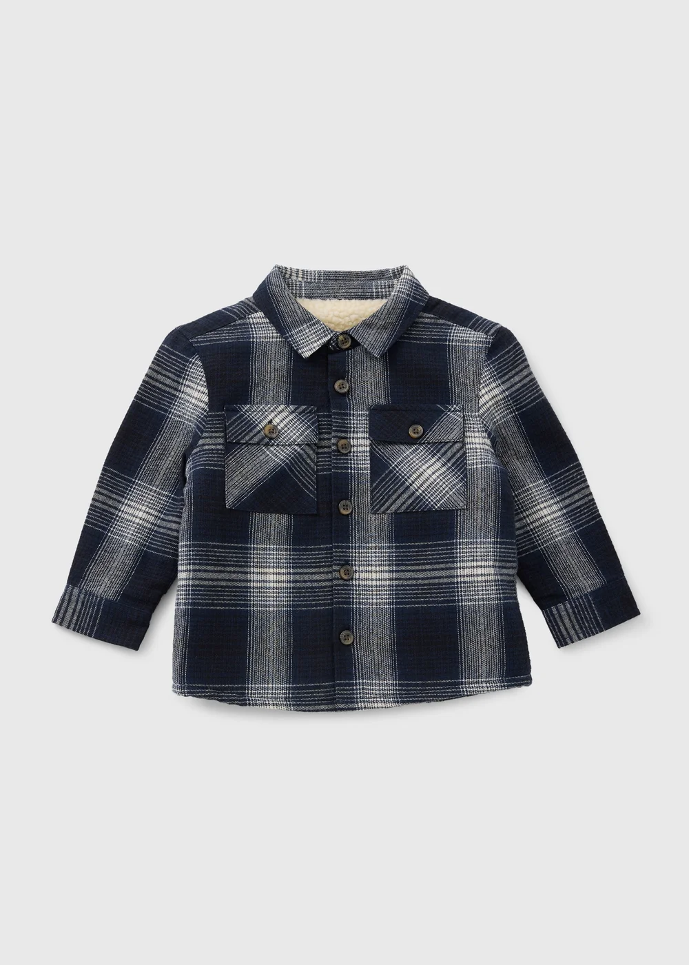 Boys Navy Check Borg Lined Shirt (1-7yrs) - 1 to 1 half years Image 1