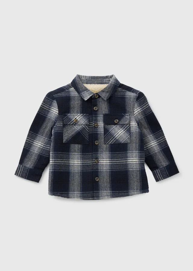 Boys Navy Check Borg Lined Shirt (1-7yrs)