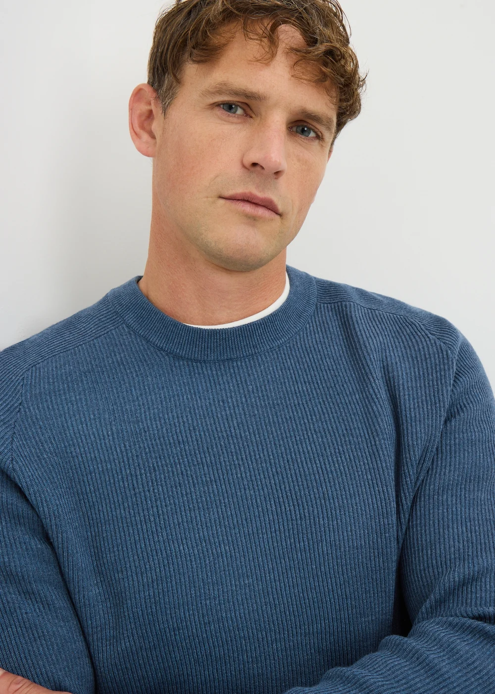 Blue Ribbed Crew Jumper - Medium Image 1