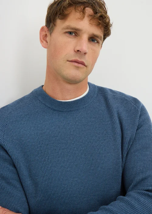 Blue Ribbed Crew Jumper - Medium Image 1