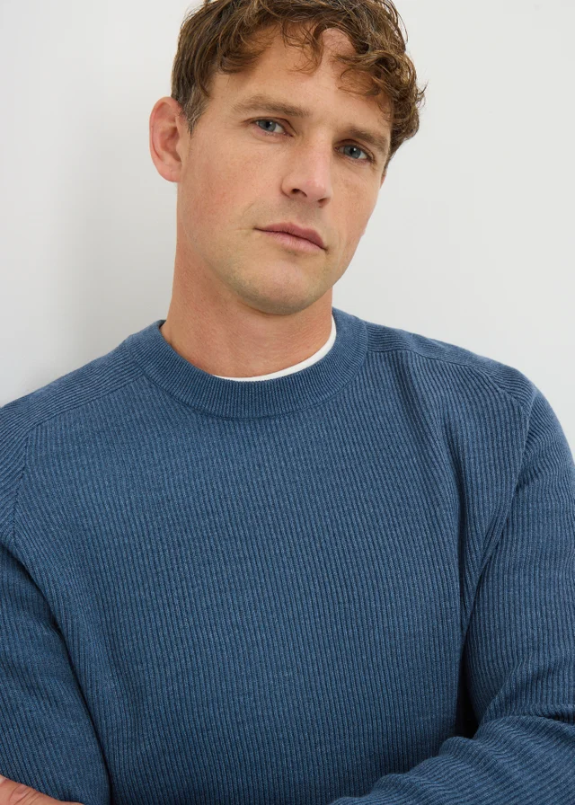 Blue Ribbed Crew Jumper