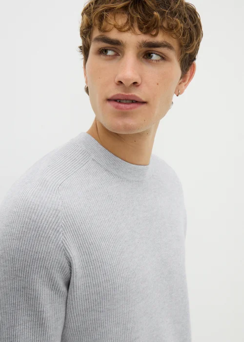 Grey Ribbed Crew Jumper - Extra Large Image 3