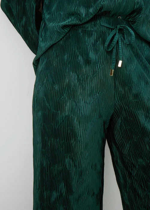 Green Crinkle Plisse Co Ord Wide Leg Trousers - Size 08 29 leg Image 2