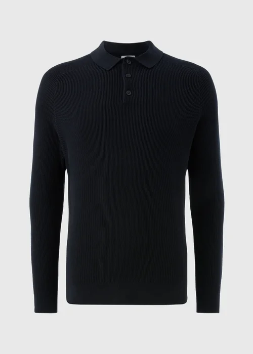 Navy Ribbed Polo Top - Small Image 4
