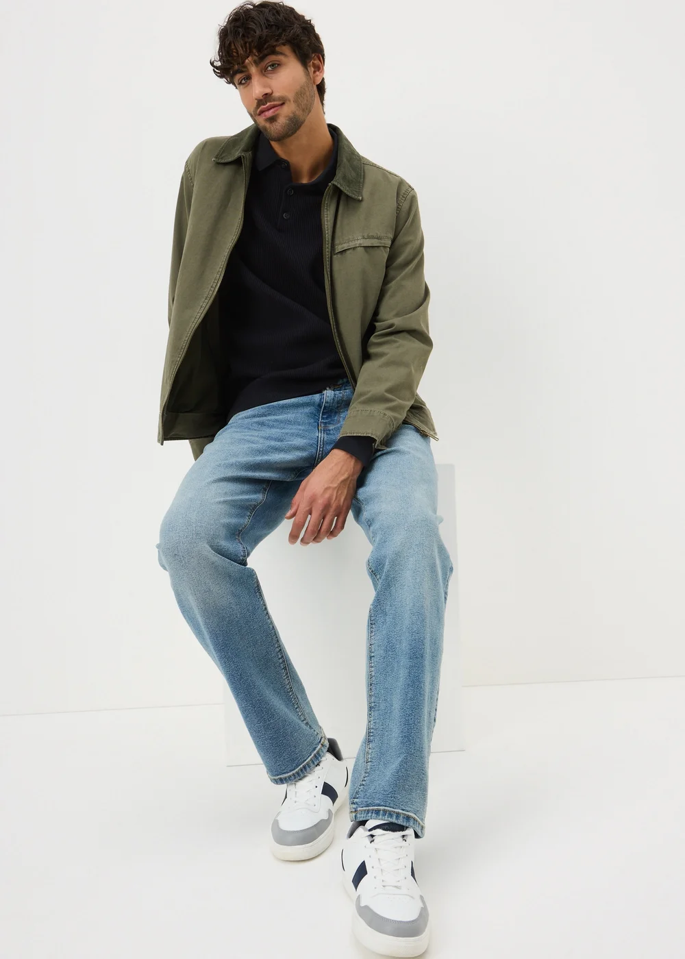 Navy Ribbed Polo Top - Small Image 1