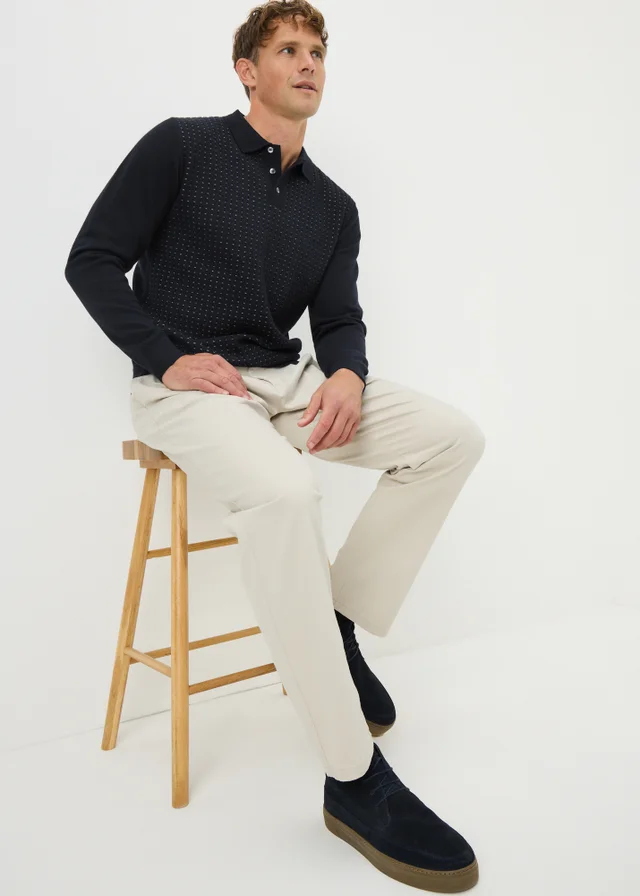 Navy Textured Polo Top