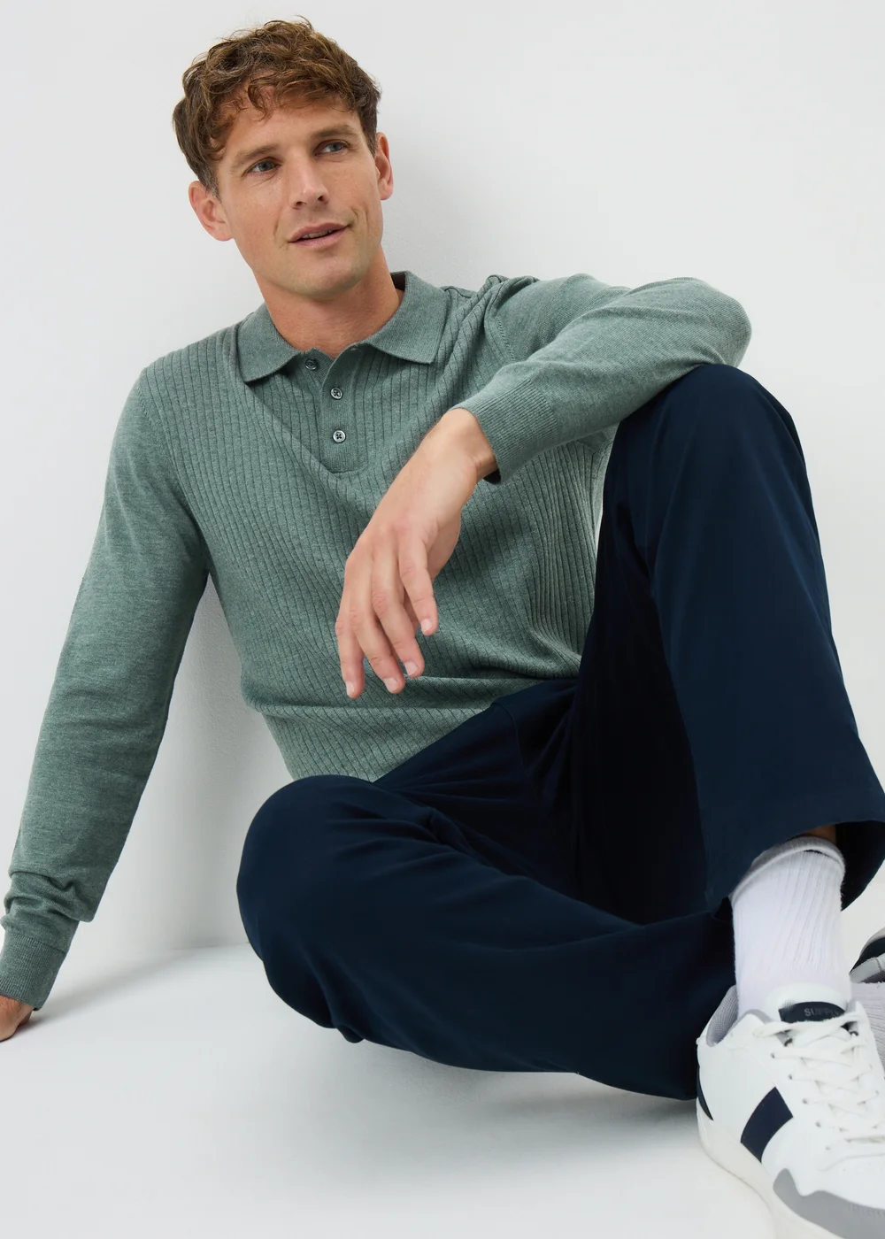 Green Ribbed Polo Top - Small Image 1