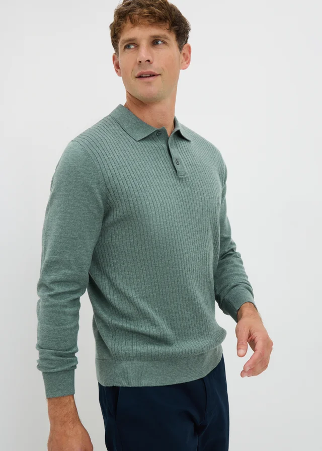 Green Ribbed Polo Top