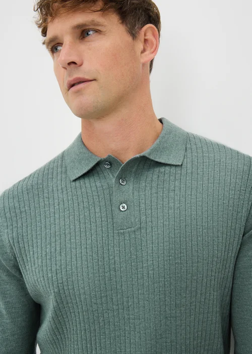Green Ribbed Polo Top - Small Image 3